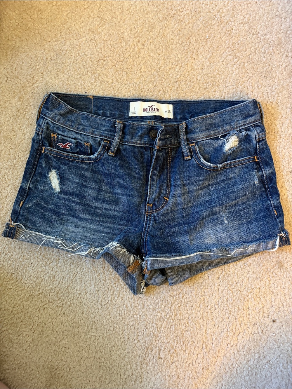 Hollister Women's Dark Blue Distressed Denim Cutoff Shorts
